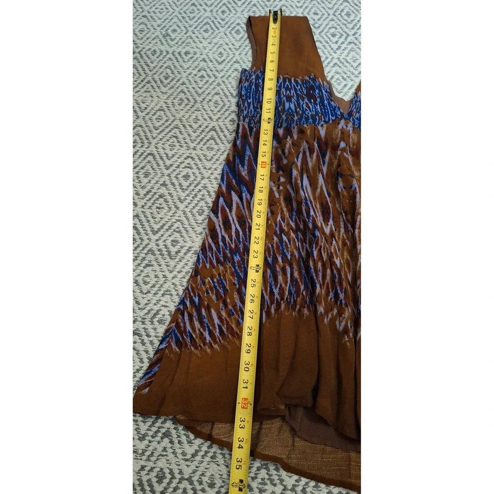 Free People Theodora Mini Dress Rust Brown Blue Size M Boho Western